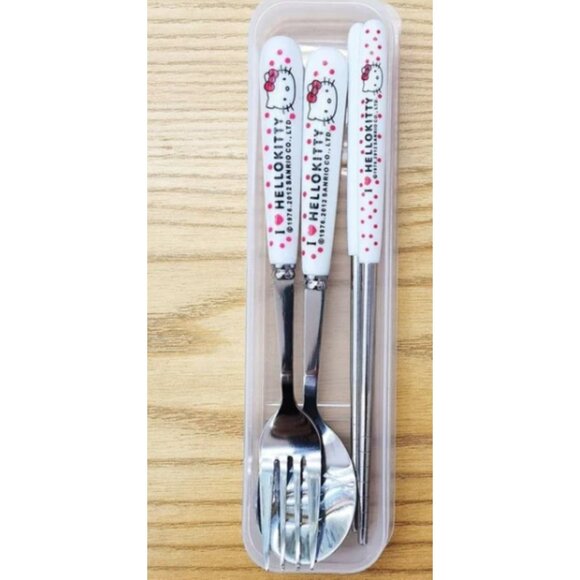 Hello Kitty Full-Size Utensil Set – Fork, Spoon & Chopsticks with Clear Storage - Picture 1 of 1